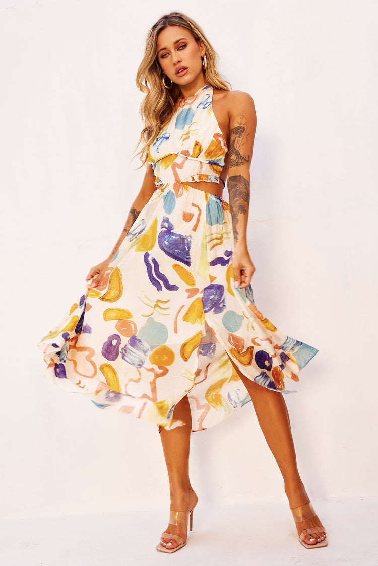 Holding On Midi Dress - Yellow Multi