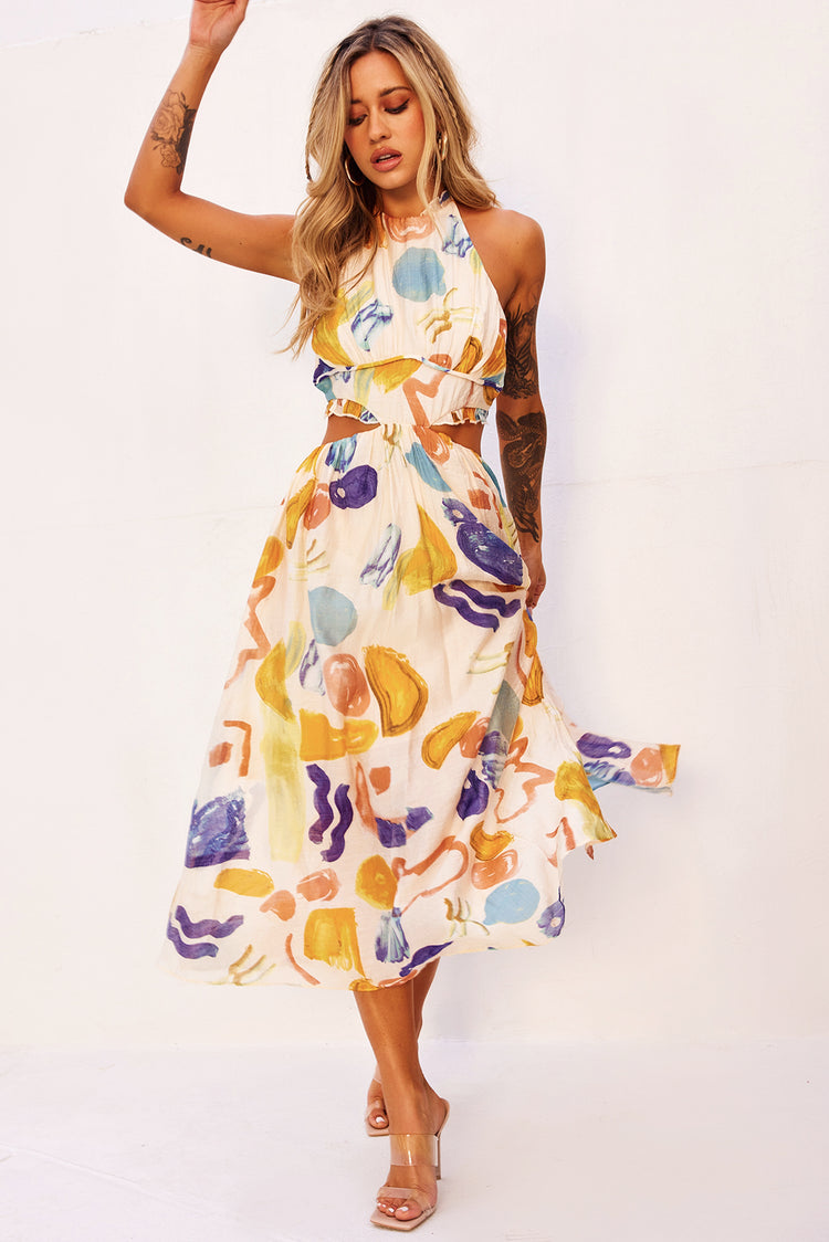 Holding On Midi Dress - Yellow Multi