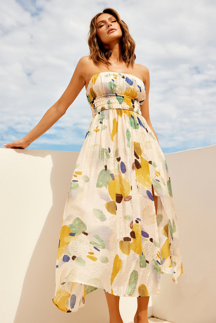 Palm Lover Midi Dress - Yellow