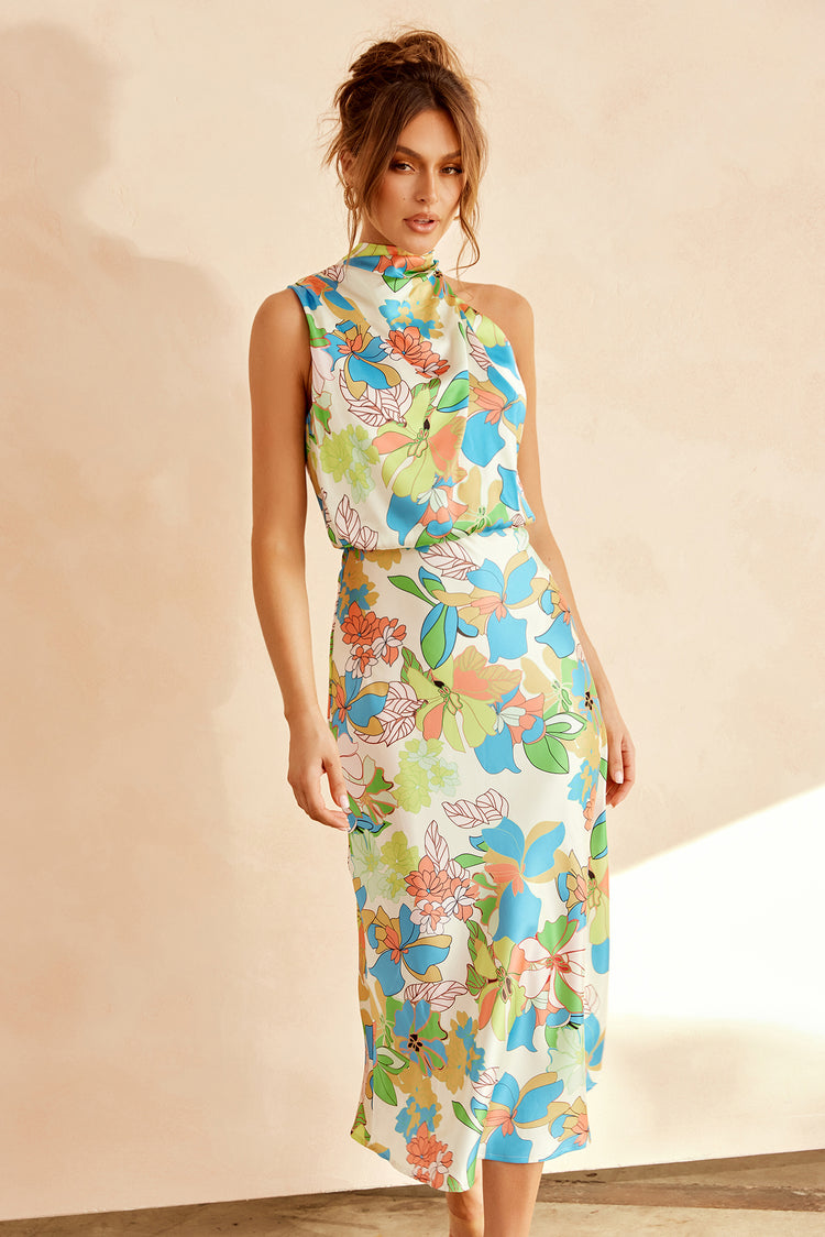 In Gratitude Midi Dress - Aqua Multi