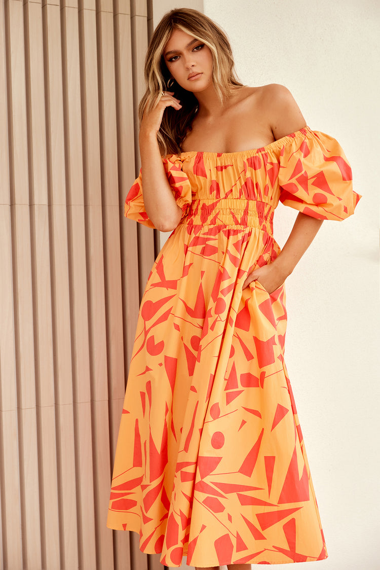 Sonja Midi Dress - Orange Multi