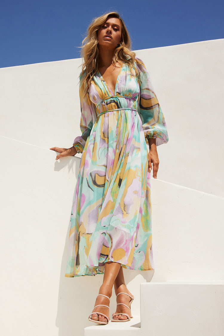 All Cloud Burst Midi Dress - Mint Multi