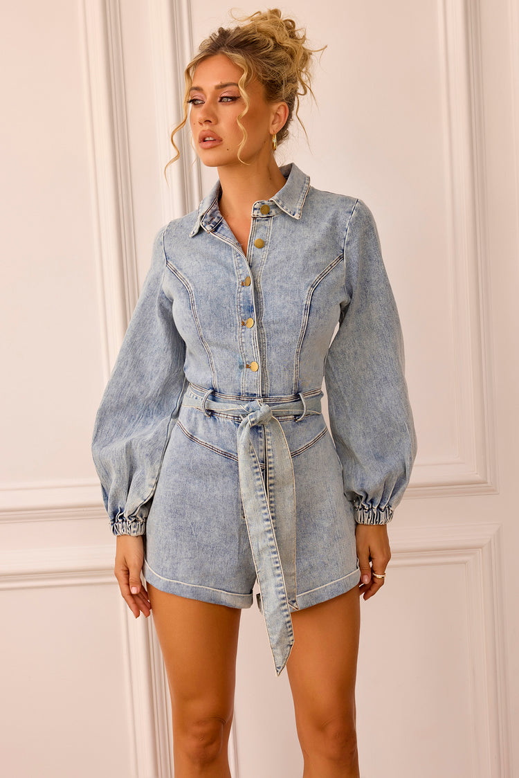 Denim playsuit long sleeve online