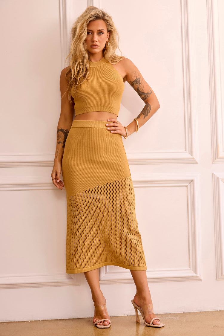 Miranda Knit Midi Skirt Mustard Sage and Paige AUS