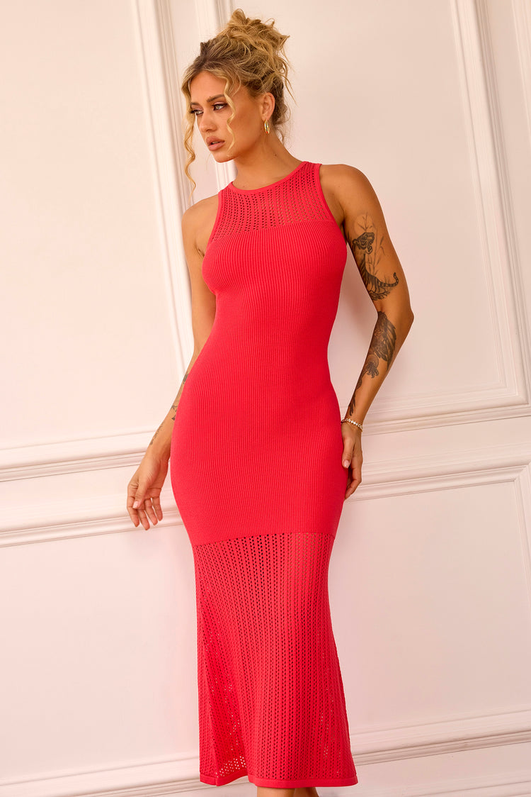 Butterfly Effect Knit Midi Dress - Red