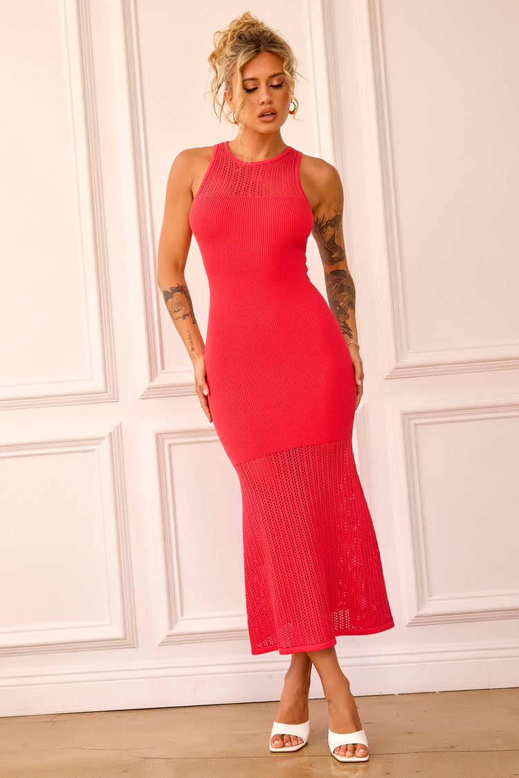 Butterfly Effect Knit Midi Dress - Red