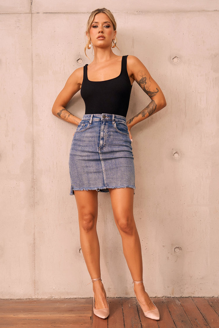 Easy Trust Denim Mini Skirt - Washed Blue