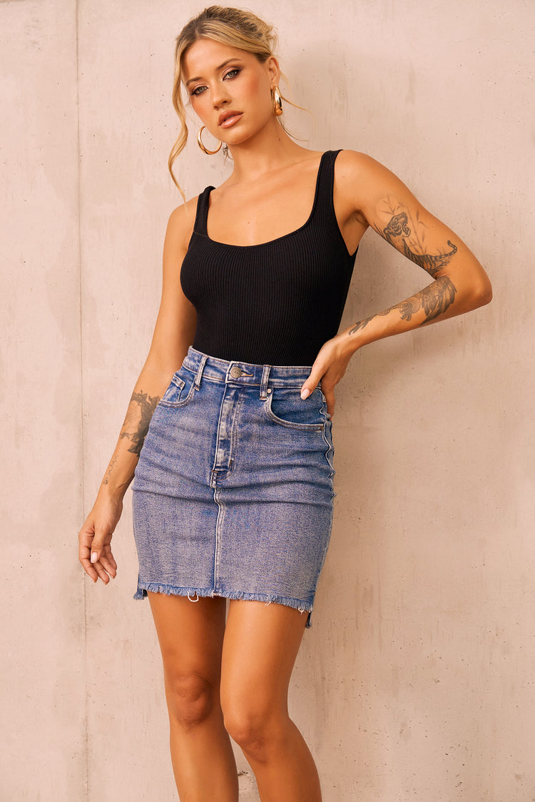 Easy Trust Denim Mini Skirt - Washed Blue