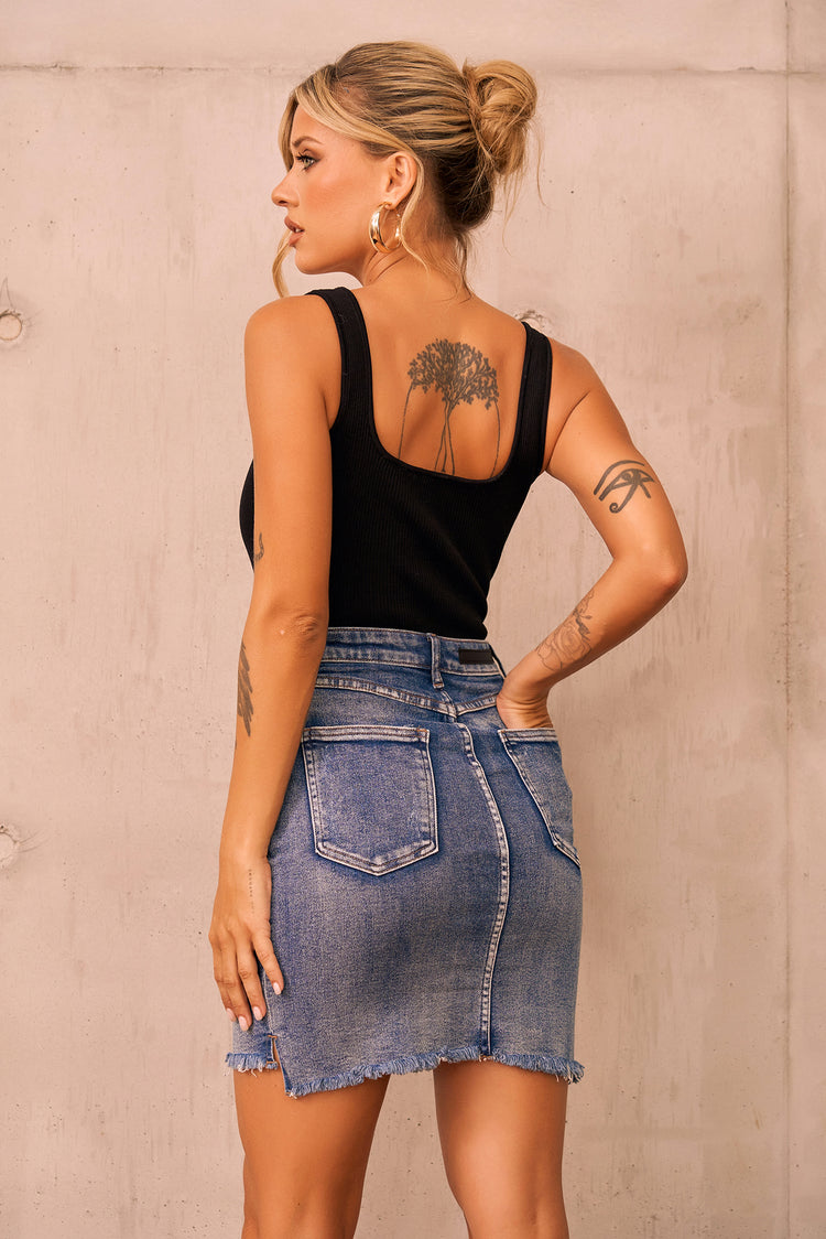 Easy Trust Denim Mini Skirt - Washed Blue