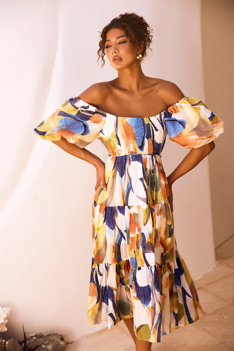 Sunny Spell Midi Dress - Blue Multi | Sage and Paige AUS.