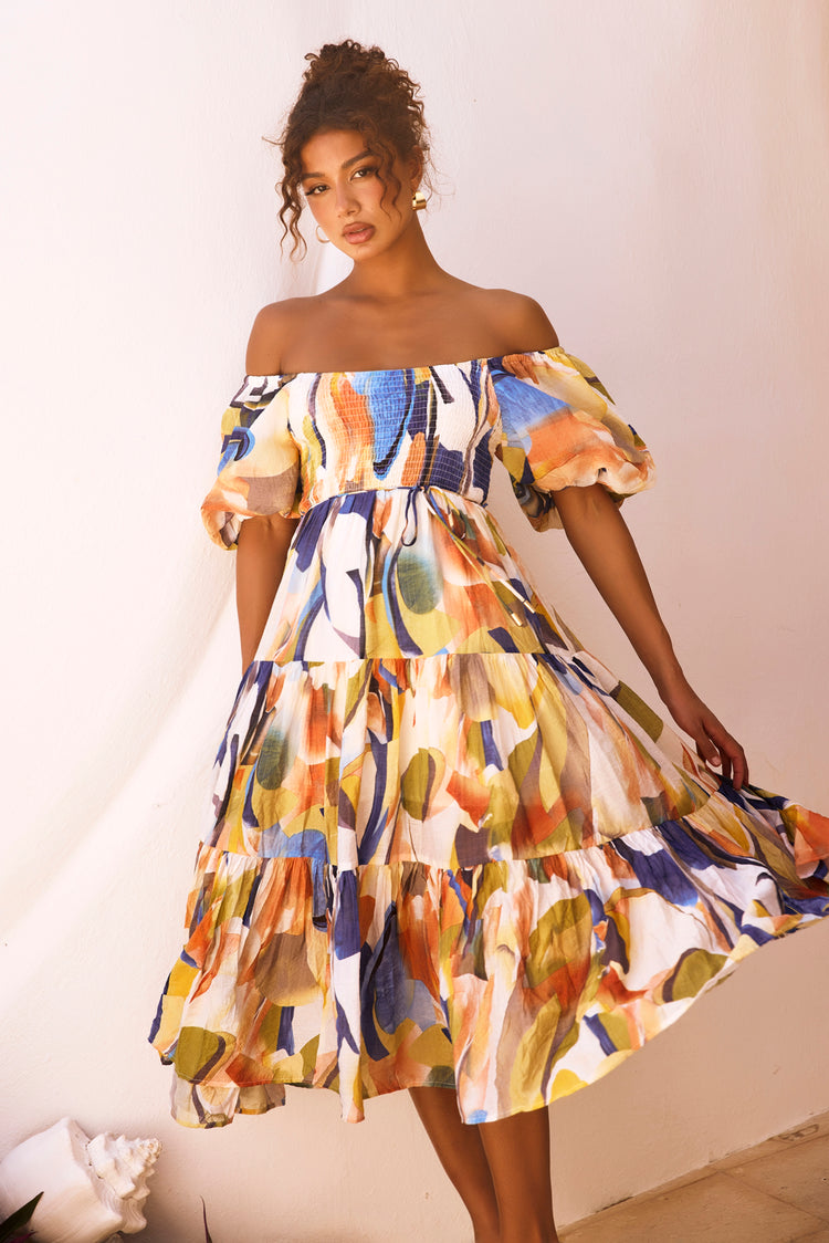 Sunny Spell Midi Dress - Blue Multi | Sage and Paige AUS.