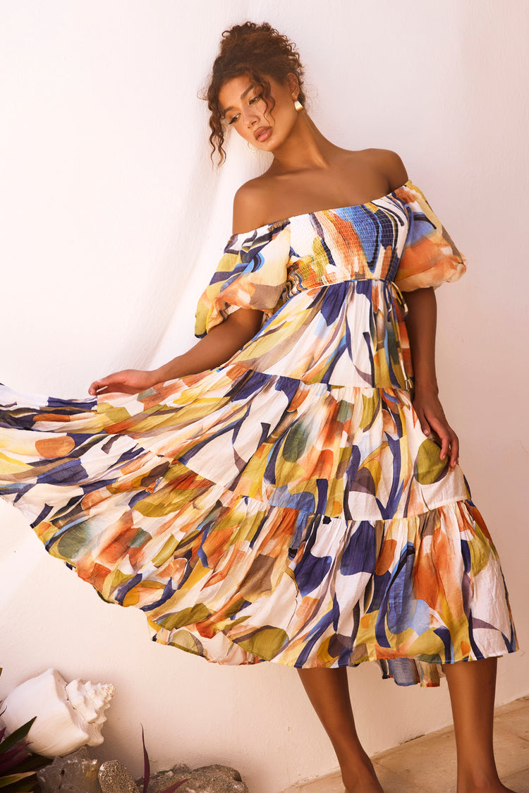 Sunny Spell Midi Dress - Blue Multi | Sage and Paige AUS.