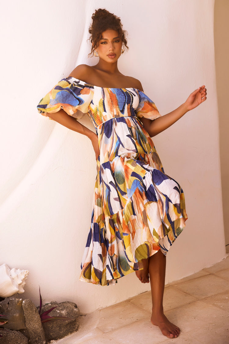 Sunny Spell Midi Dress - Blue Multi | Sage and Paige AUS.