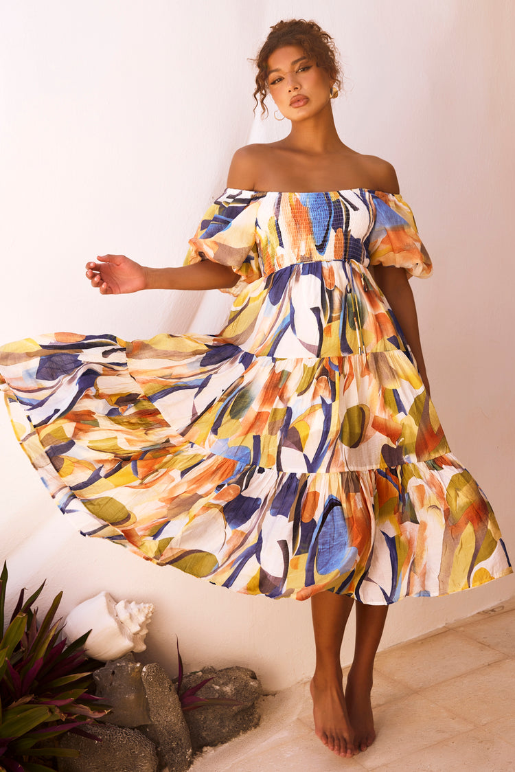 Sunny Spell Midi Dress - Blue Multi | Sage and Paige AUS.