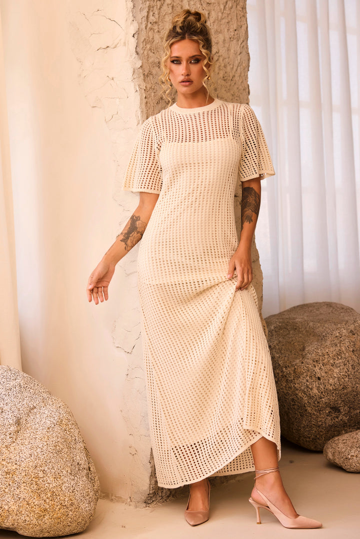 Rosalyn Crochet Maxi Dress - Beige