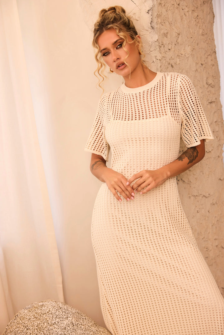 Rosalyn Crochet Maxi Dress - Beige