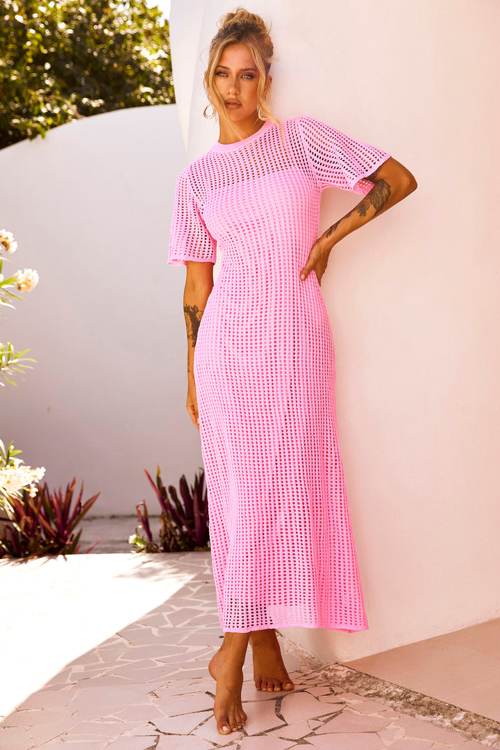 Rosalyn Crochet Maxi Dress - Pink