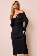 Top Notch Knit Midi Dress - Black