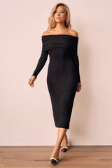 Top Notch Knit Midi Dress - Black
