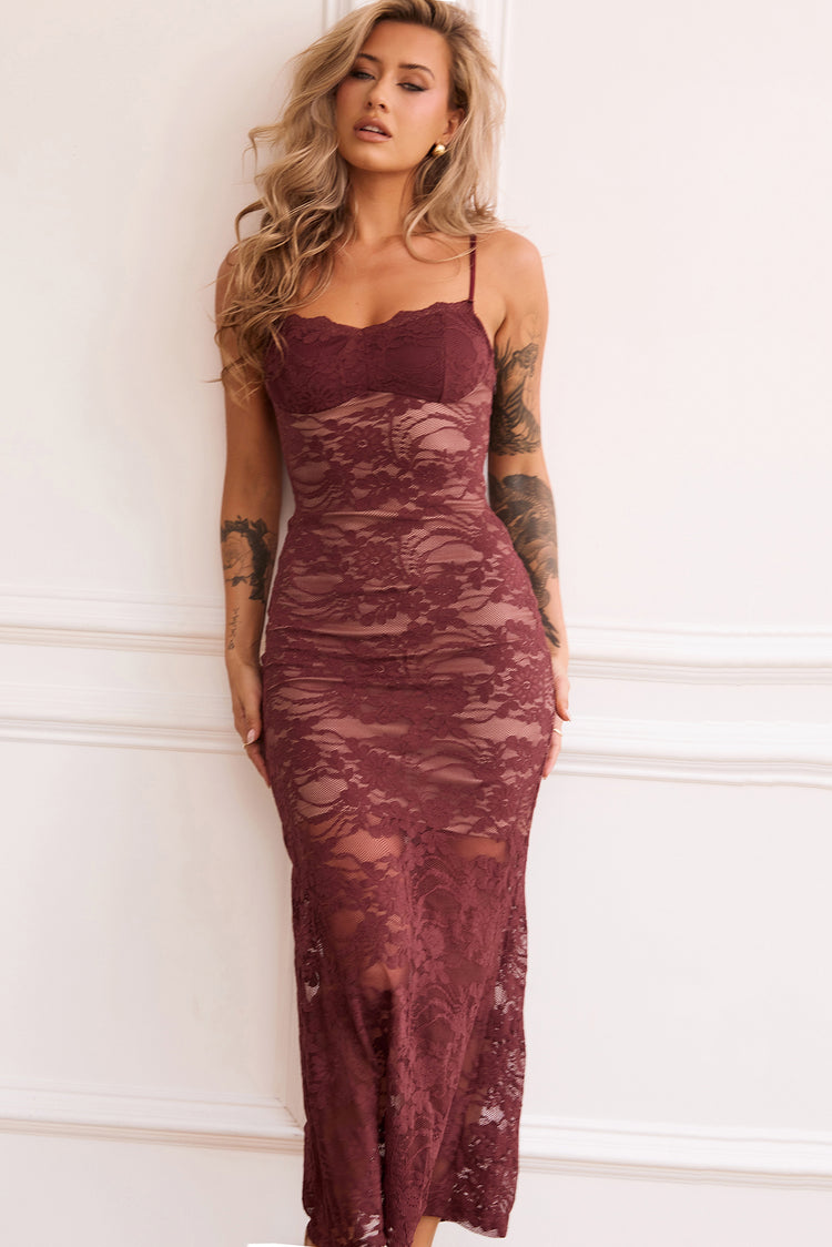 Feel It Still Lace Midi Dress - Wine | Sage and Paige AUS.