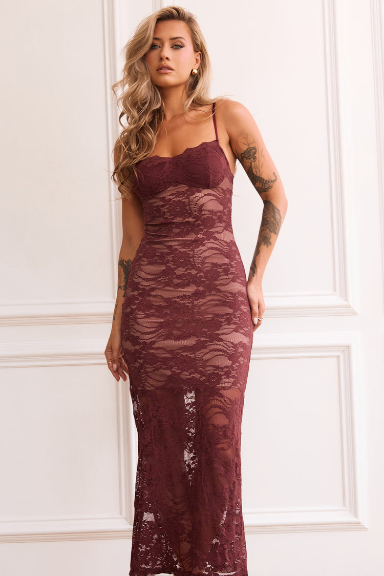Feel It Still Lace Midi Dress - Wine | Sage and Paige AUS.