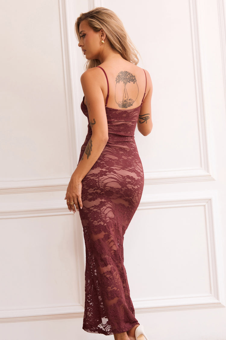 Feel It Still Lace Midi Dress - Wine | Sage and Paige AUS.