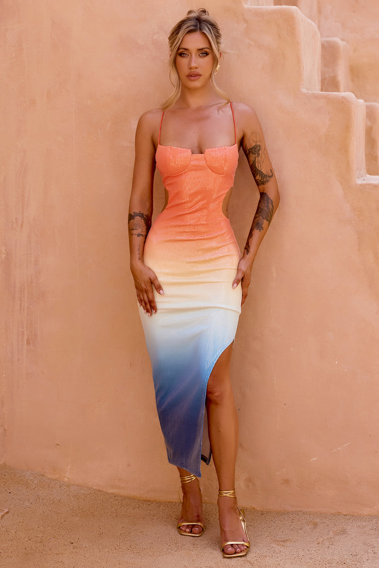 So Lively Midi Dress - Orange Multi | Sage and Paige AUS.