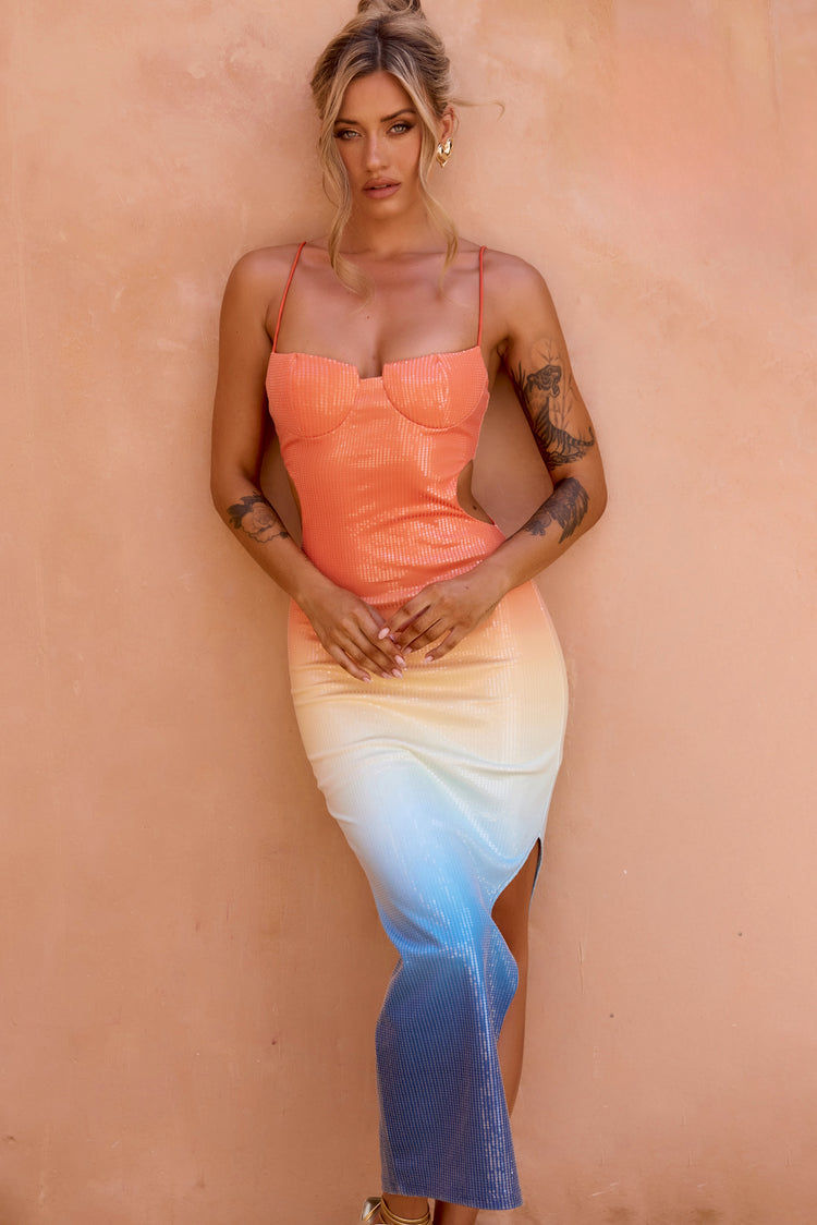 So Lively Midi Dress - Orange Multi | Sage and Paige AUS.