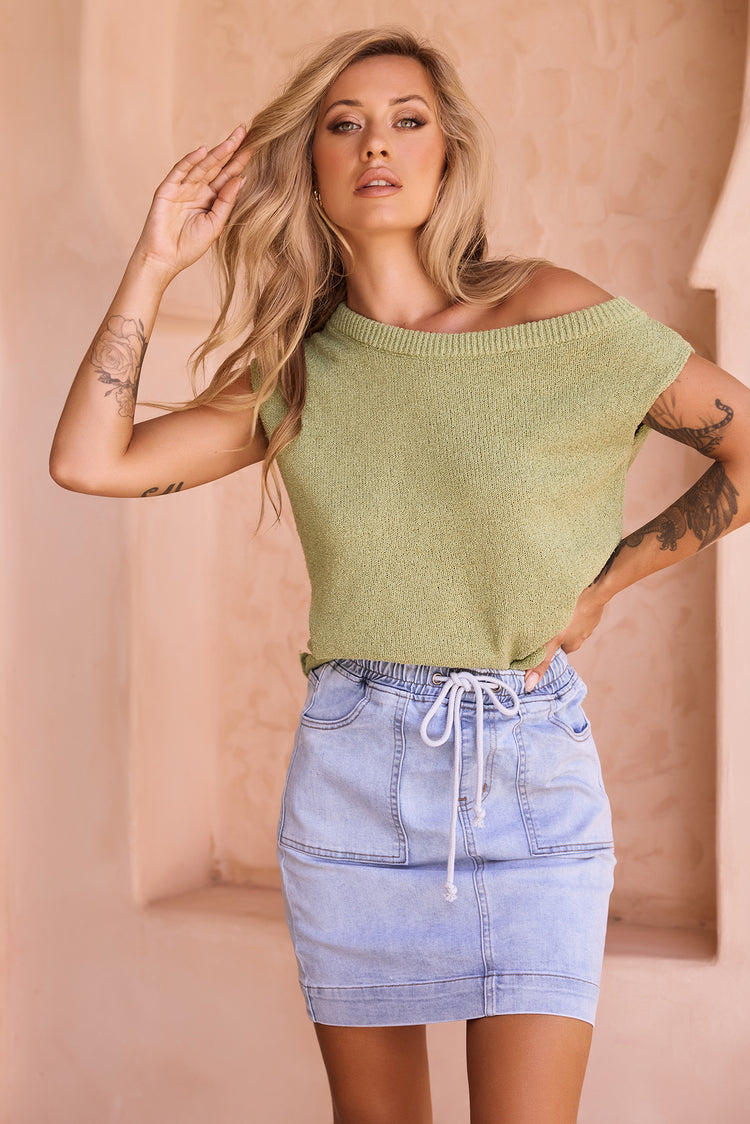 Dance In The Sun Knit Top - Olive | Sage and Paige AUS.