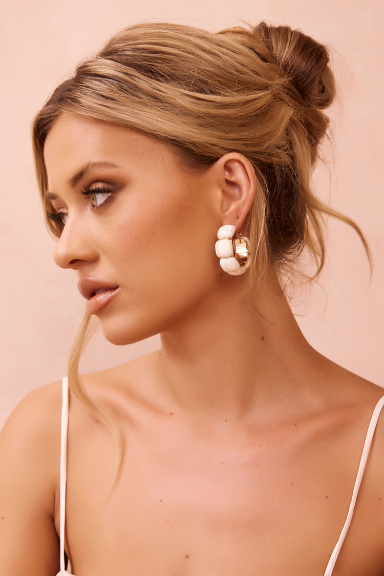Ivory Petal Hoop Earrings - Beige | Sage and Paige AUS.