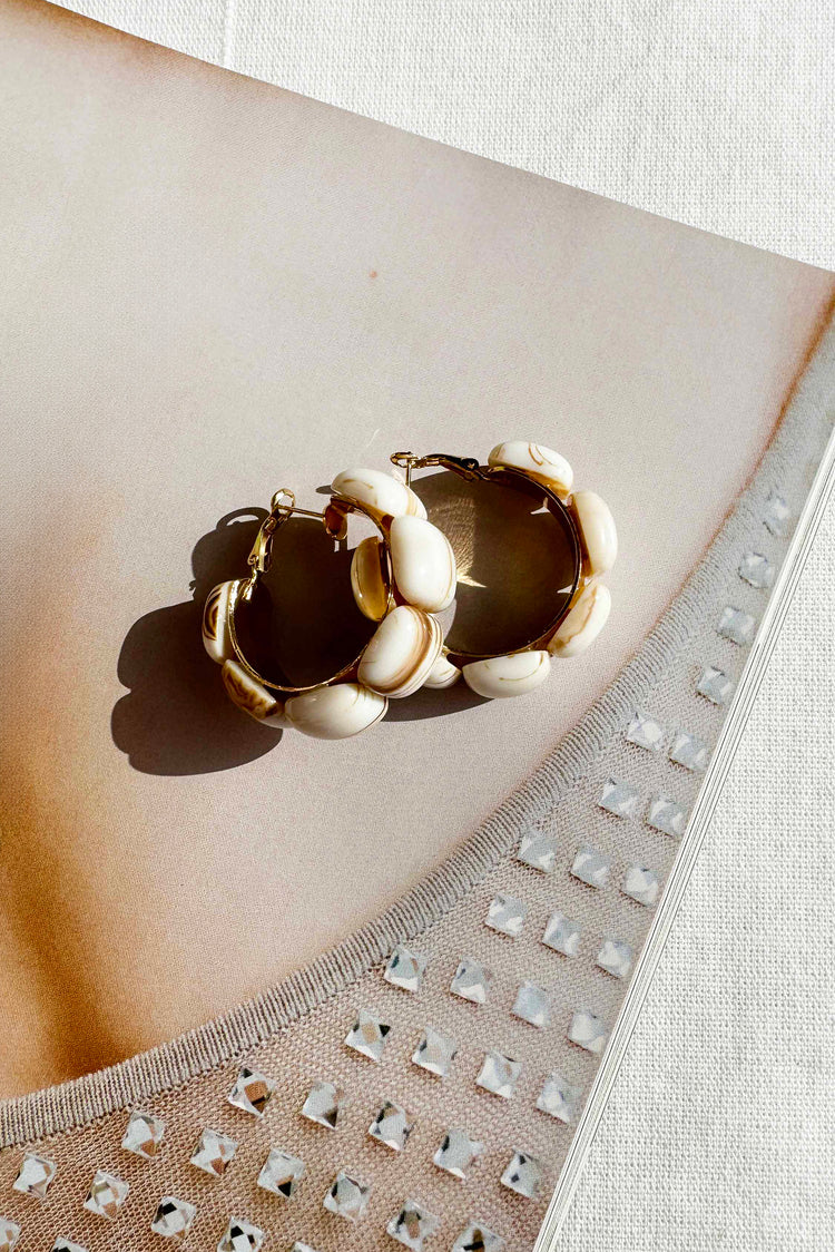Ivory Petal Hoop Earrings - Beige | Sage and Paige AUS.