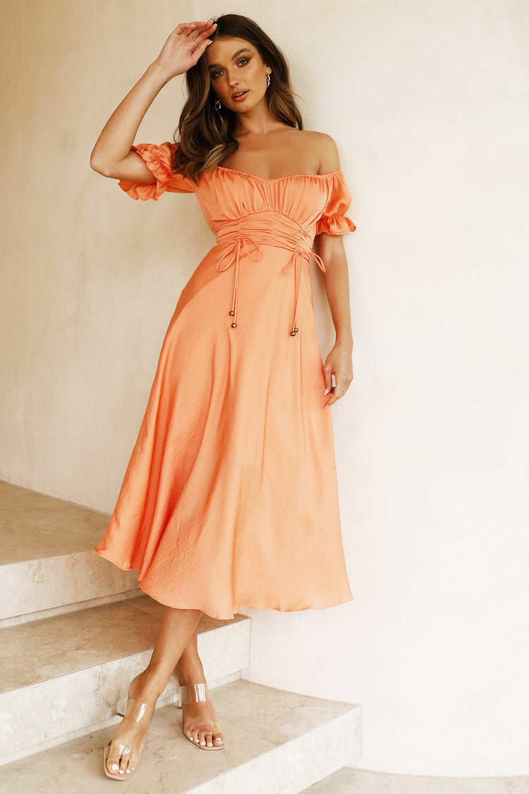 Peach shops midi dress with sleeves